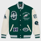 OVO x Philadelphia Eagles Varsity Jacket - Green & White Wool Leather Letterman Jacket