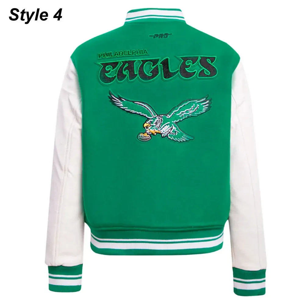 Cream & Green Eagles-Inspired Retro Varsity Jacket - Wool & Leather Letterman Style for Men & Women