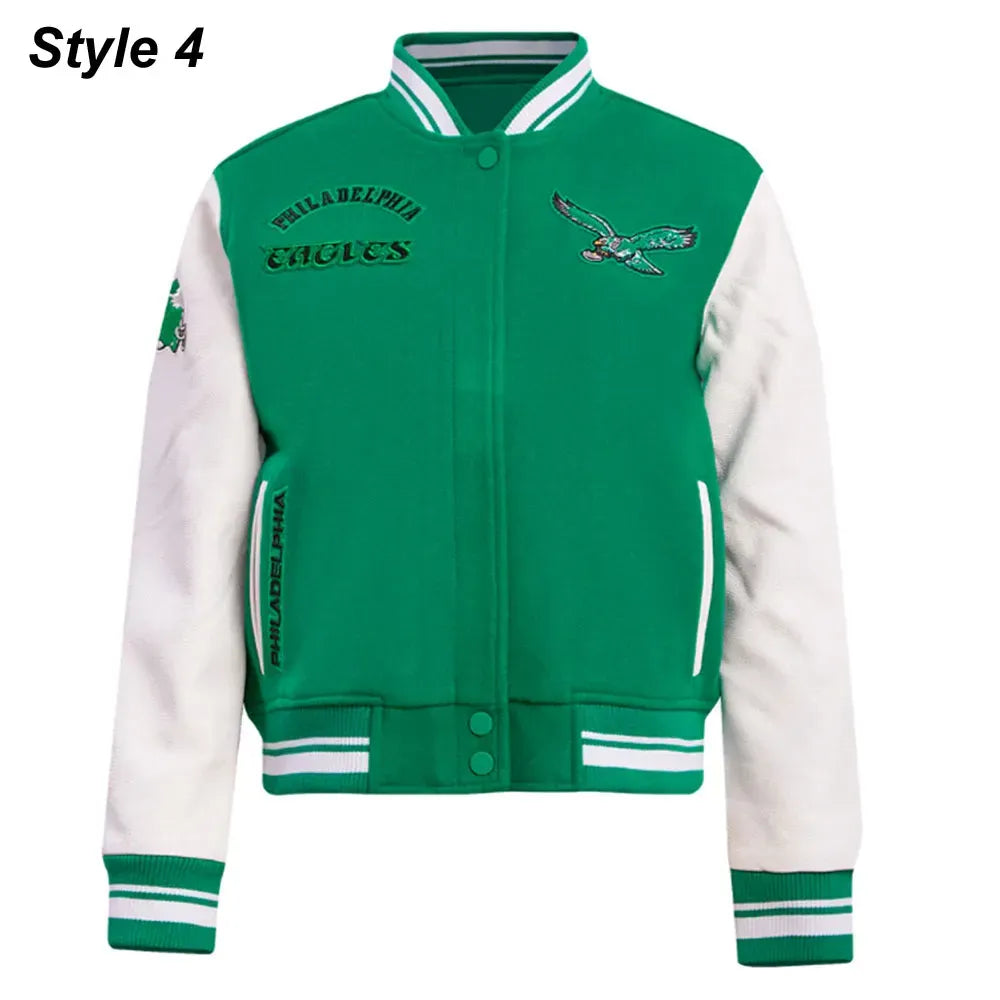 Cream & Green Eagles-Inspired Retro Varsity Jacket - Wool & Leather Letterman Style for Men & Women
