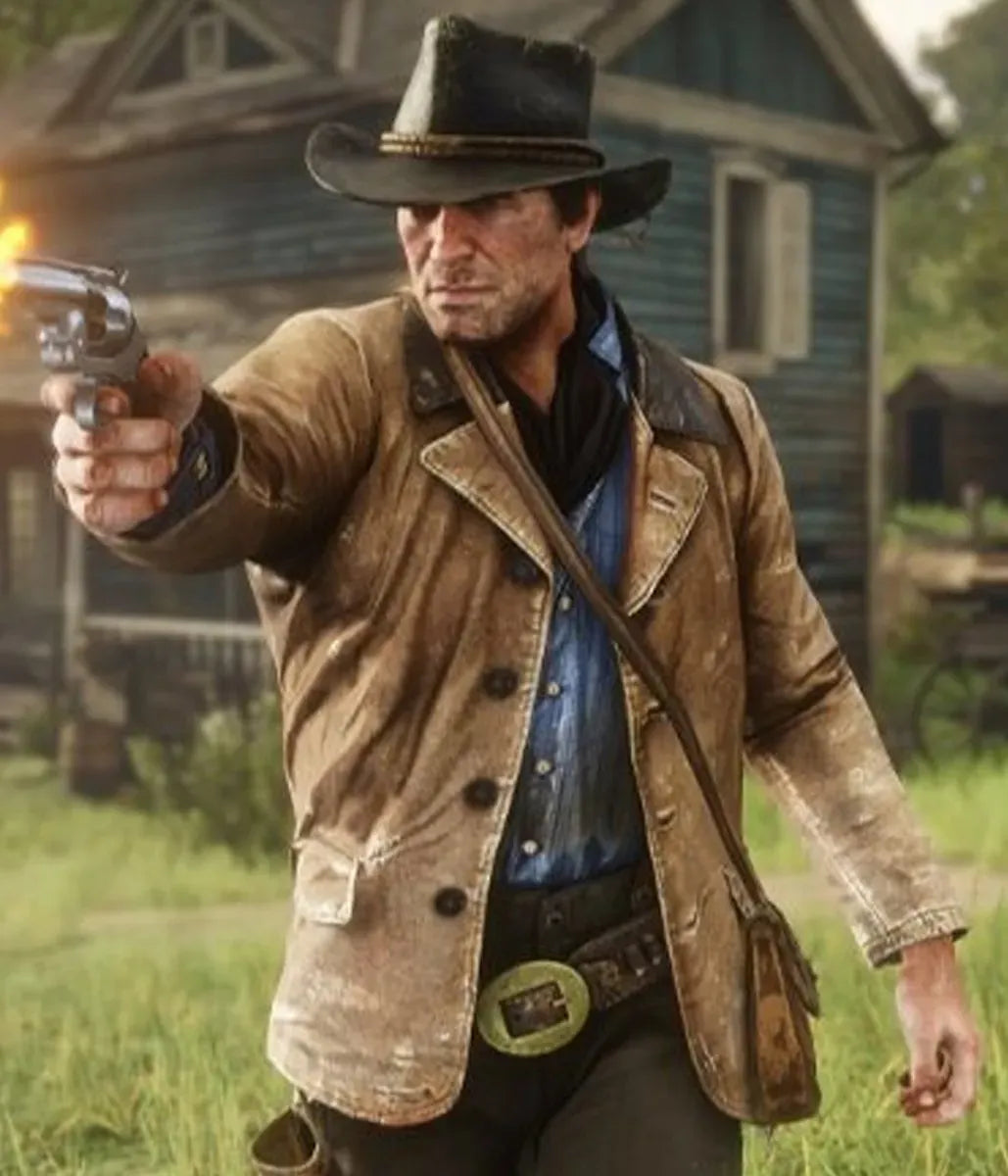 Man in cowboy attire holding a gun in an outdoor setting