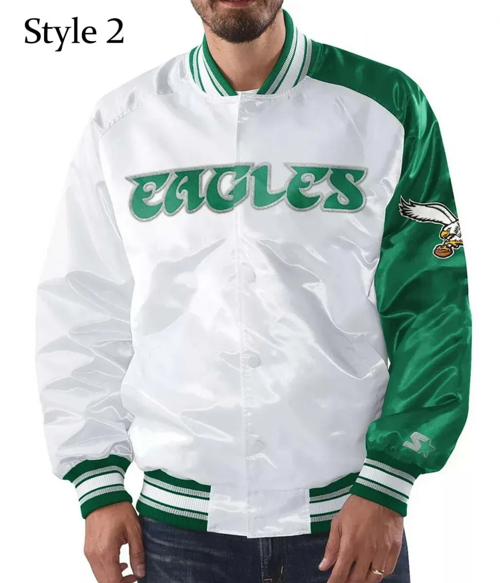 Renegade Eagles-Inspired Green & White Satin Jacket - Starter Style, Men & Women