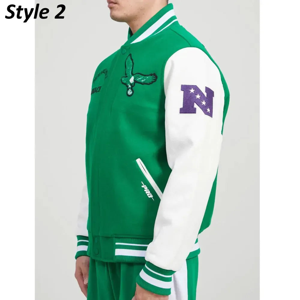 Cream & Green Eagles-Inspired Retro Varsity Jacket - Wool & Leather Letterman Style for Men & Women