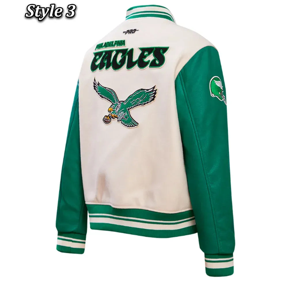 Cream & Green Eagles-Inspired Retro Varsity Jacket - Wool & Leather Letterman Style for Men & Women