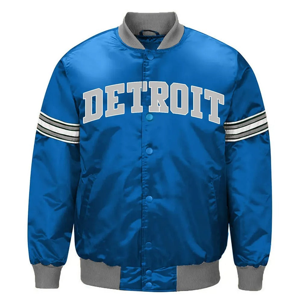 Detroit Lions Blue Striped Satin Jacket