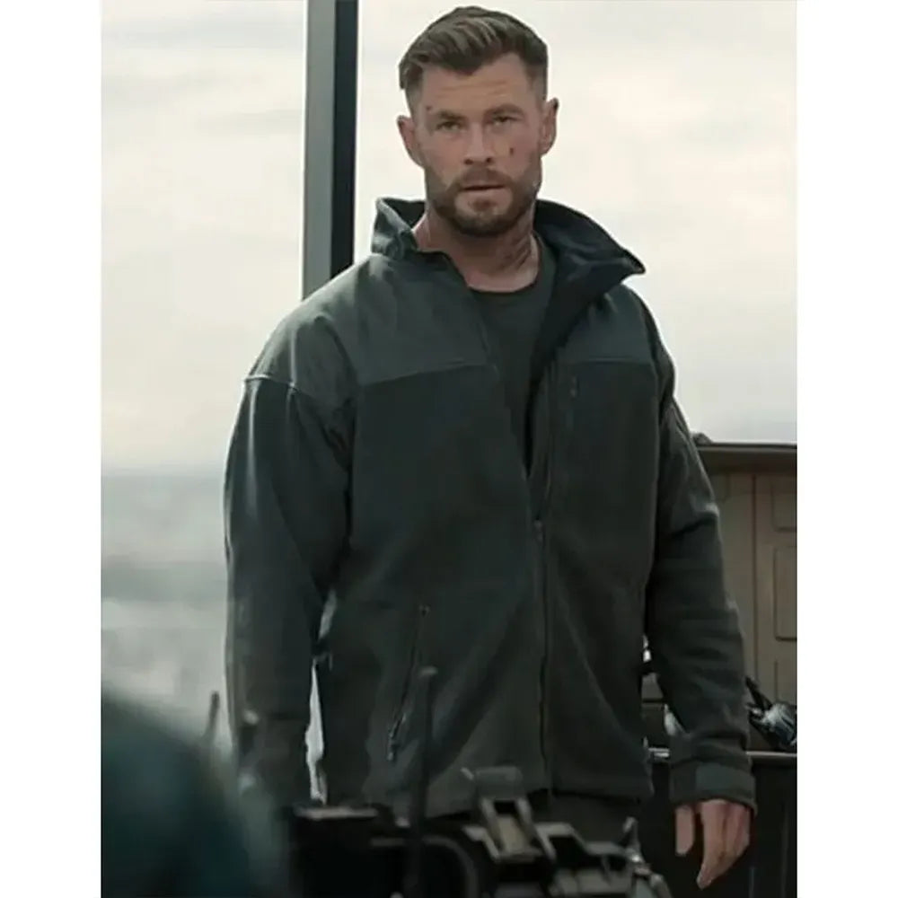 Extraction 2 Tyler Rake Black Jacket - Chris Hemsworth Tactical Style