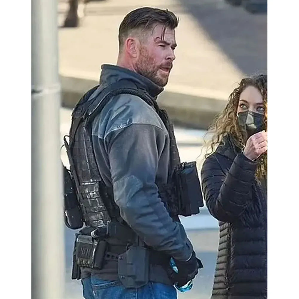 Extraction 2 Tyler Rake Black Jacket - Chris Hemsworth Tactical Style