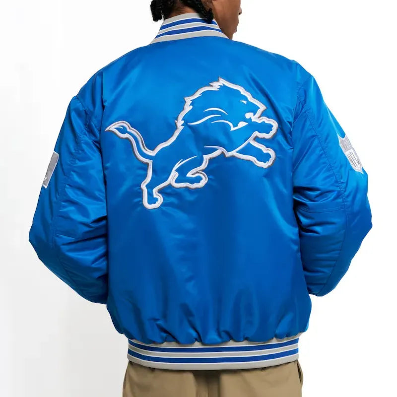 Detroit Lions Bomber Jacket - Blue Satin Unisex Game Day Jacket