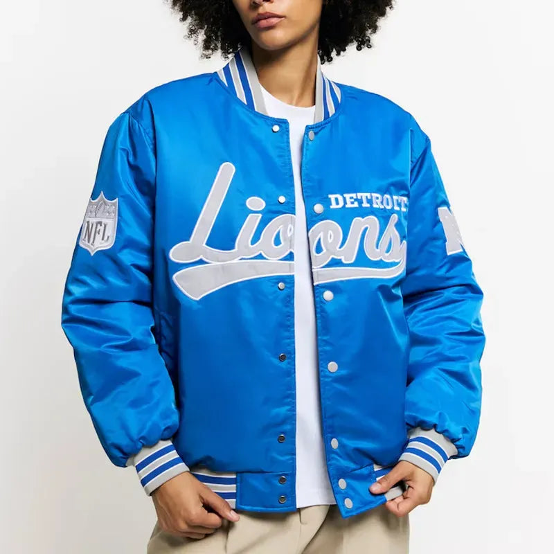 Detroit Lions Bomber Jacket - Blue Satin Unisex Game Day Jacket