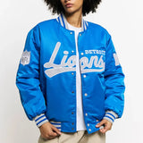 Detroit Lions Bomber Jacket - Blue Satin Unisex Game Day Jacket