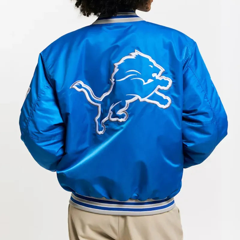 Detroit Lions Bomber Jacket - Blue Satin Unisex Game Day Jacket